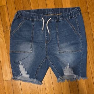 Blue Distressed Plus Size Denim Shorts Elastic Waist Size 2XL